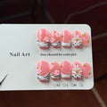 10pcs high-end Pink girlish style, hand-painted three-dimensional carvings, decorated with small gold beads handmade French Tip