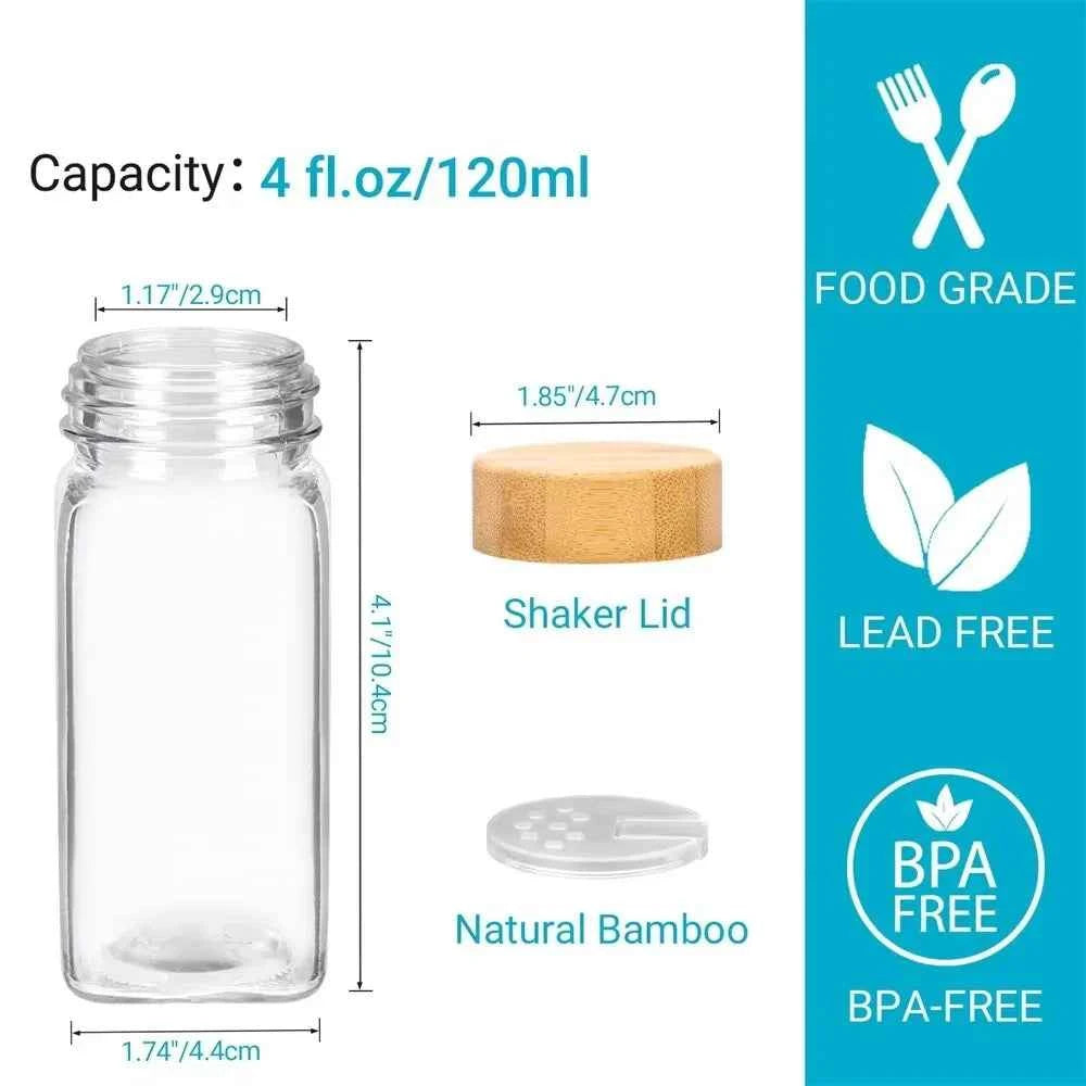 6/12/24pcs  Glass Spice Jars with Bamboo Lids Or Metal Lids Include Minimalist Spice Labels Stickers Collapsible Funnel Jar Set