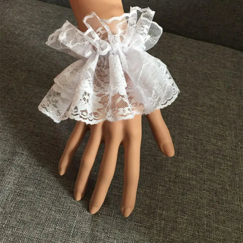 1Pair Lolita Hand Sleeve Wrist Cuffs Ruffled Floral Black Lace Elastic Bracelet Elegant Women Girls Wrist Warmers Gloves Gift
