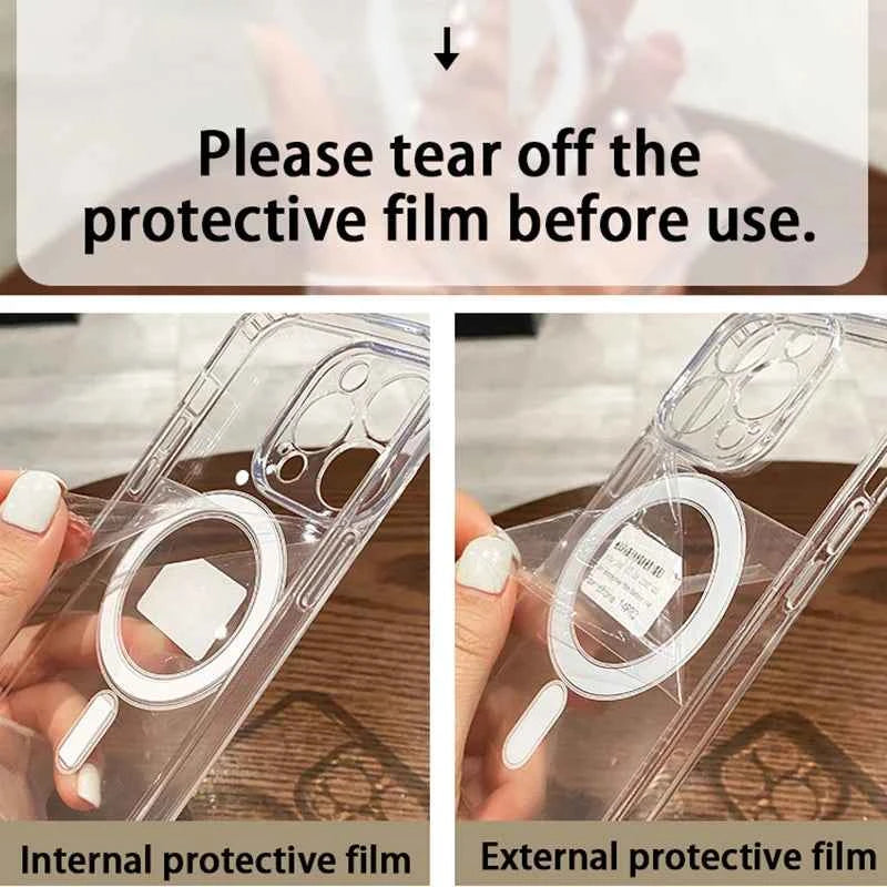 For Magesafe Magnetic Transparent Wireless Charge Case For iPhone 11 12 13 14 15 16 17 Air Pro Max Plus Mini Shockproof PC Cover