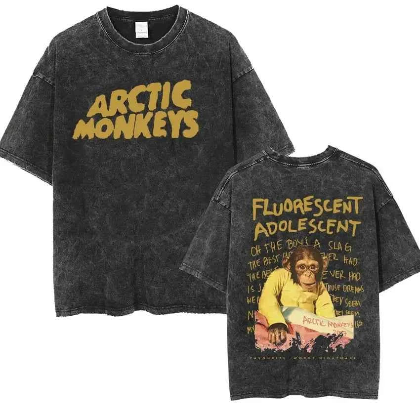 Retro Rock Arctic Monkeys Music Album Graphic T-Shrit Men's Vintage Washed Oversized Short Sleeve T Shirt Y2k Hip Hop Streetwear