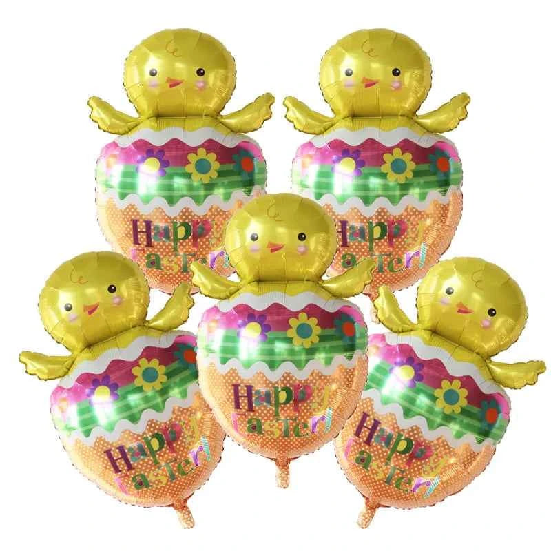 5pcs Easter Cute Rabbit Balloons White Bunny Shaped Balloons Happy Easter Foil Balloons for Easter Party Decors Kids Birthday