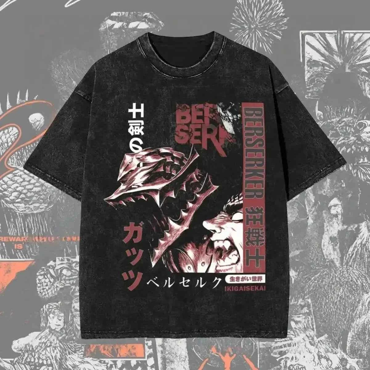 New Arrival Mens Clothes Tee Shirt Homme Graphic T-Shirts Men Tshirt for Men Ropa Hombre Washed Anime Berserk Baggy Camisetas