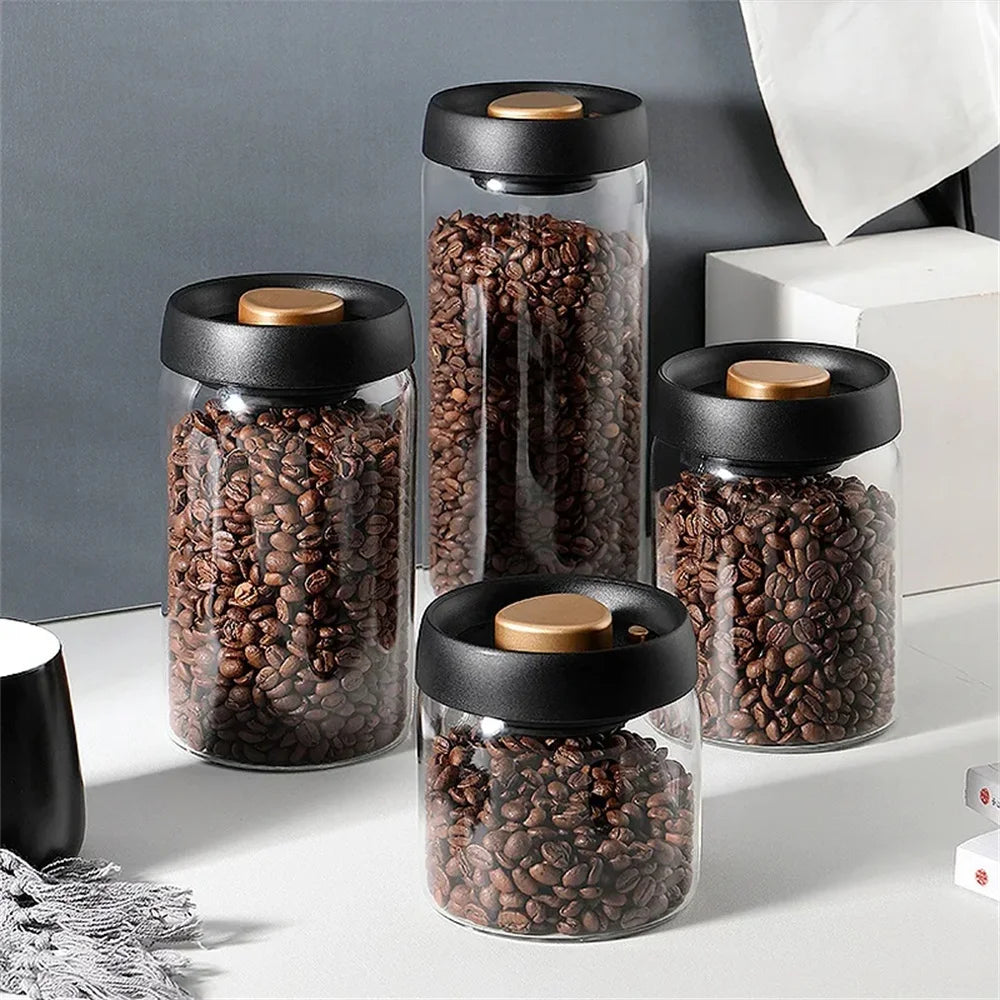 1pack Coffee Bean Storage Container Airtight Lid Sealed with Press-Down Vacuum Glass Coffee Canister,Food Storage,Coffee,Tea