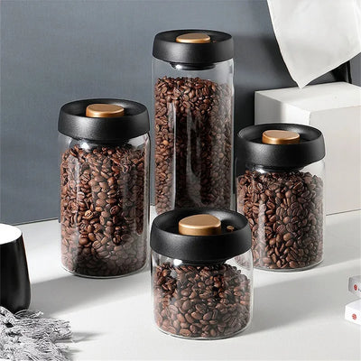 1pack Coffee Bean Storage Container Airtight Lid Sealed with Press-Down Vacuum Glass Coffee Canister,Food Storage,Coffee,Tea