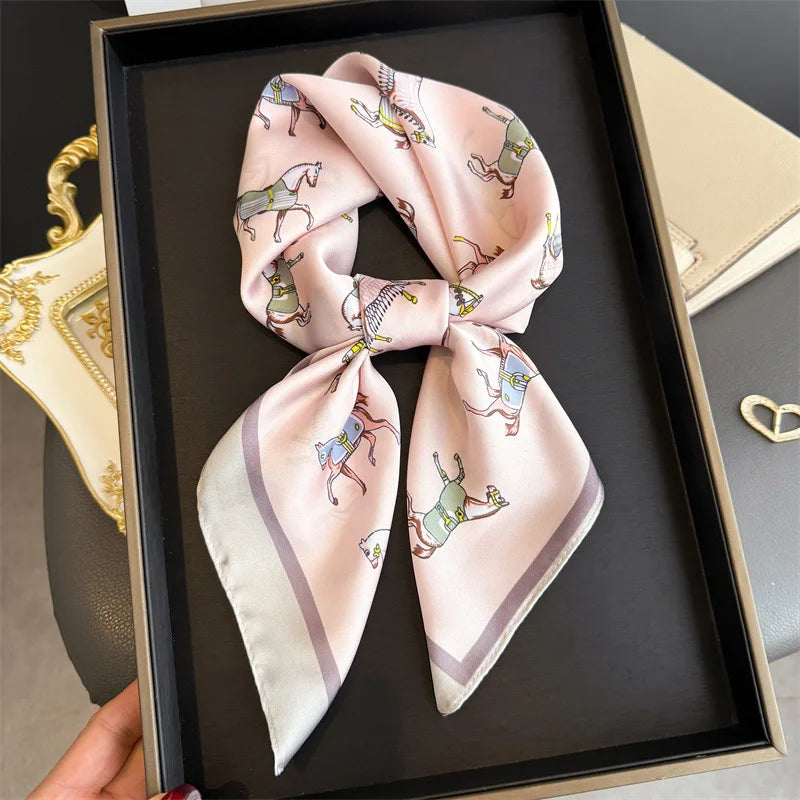 2025 Silk Shawl Print Headscarf Cat Hair Wrap Neckerchief Female Satin Square Scarf For Women Headband Foulard Hijab Bandana