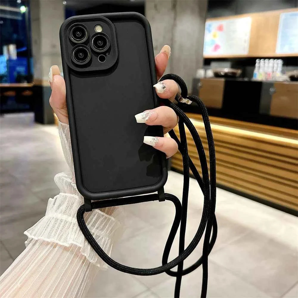Phone Case For iPhone 14 13 15 16 Pro Max 17 Air 16E 12 11 X XS 8 Plus SE2022 Crossbody Adjustable Lanyard Strap Rope Soft Cover