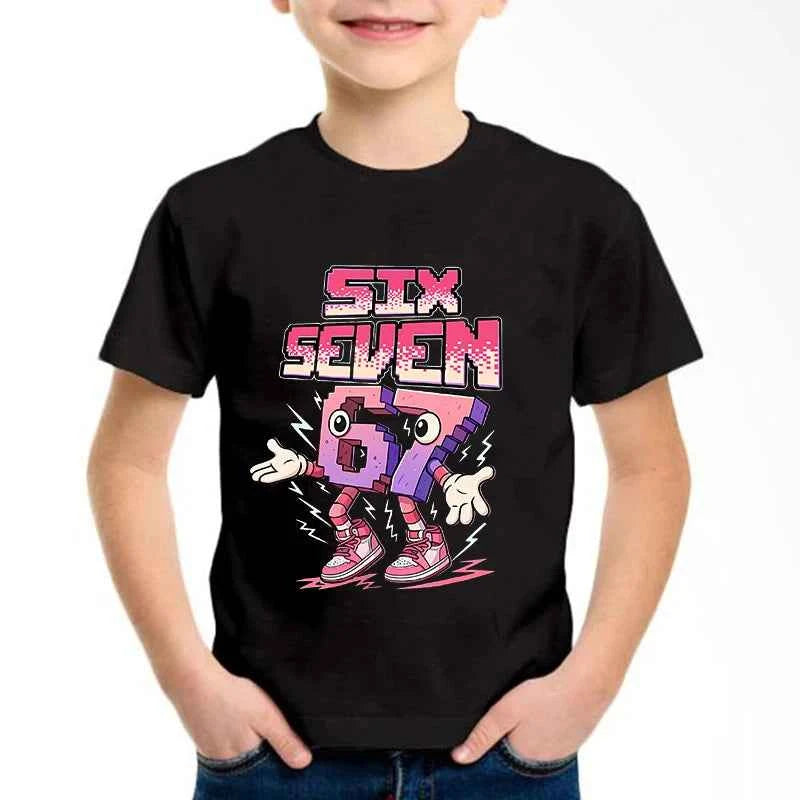 New Funny Six Seven Italian Brainrot 67 Number Graphic Print T-Shirt Boy/Girl Summer Short Sleeved Kids Comfortable Tshirt Top