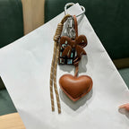 INS Style Kawaii Korea Trendy Heart Leather Keychain Bag Package Decor Chocolate Pendant Accessories Creative Key Chain Trendy