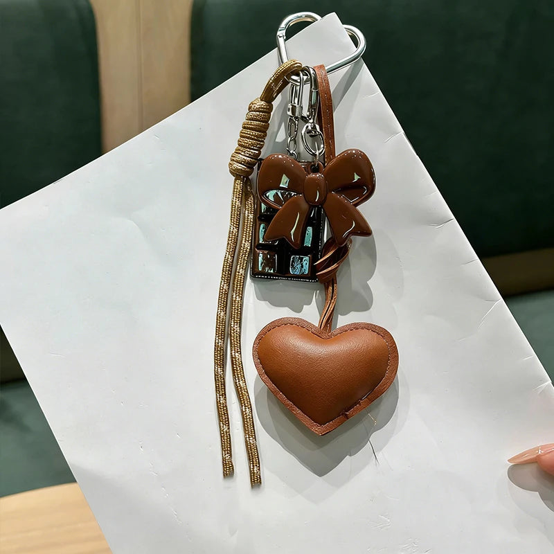 INS Style Kawaii Korea Trendy Heart Leather Keychain Bag Package Decor Chocolate Pendant Accessories Creative Key Chain Trendy