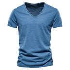 New 100% Cotton Men T Shirt Tops V Neck Thin Short Sleeve Tees High Quality Men's Fashion Fitness Hot T-shirt For Men Size S-5XL