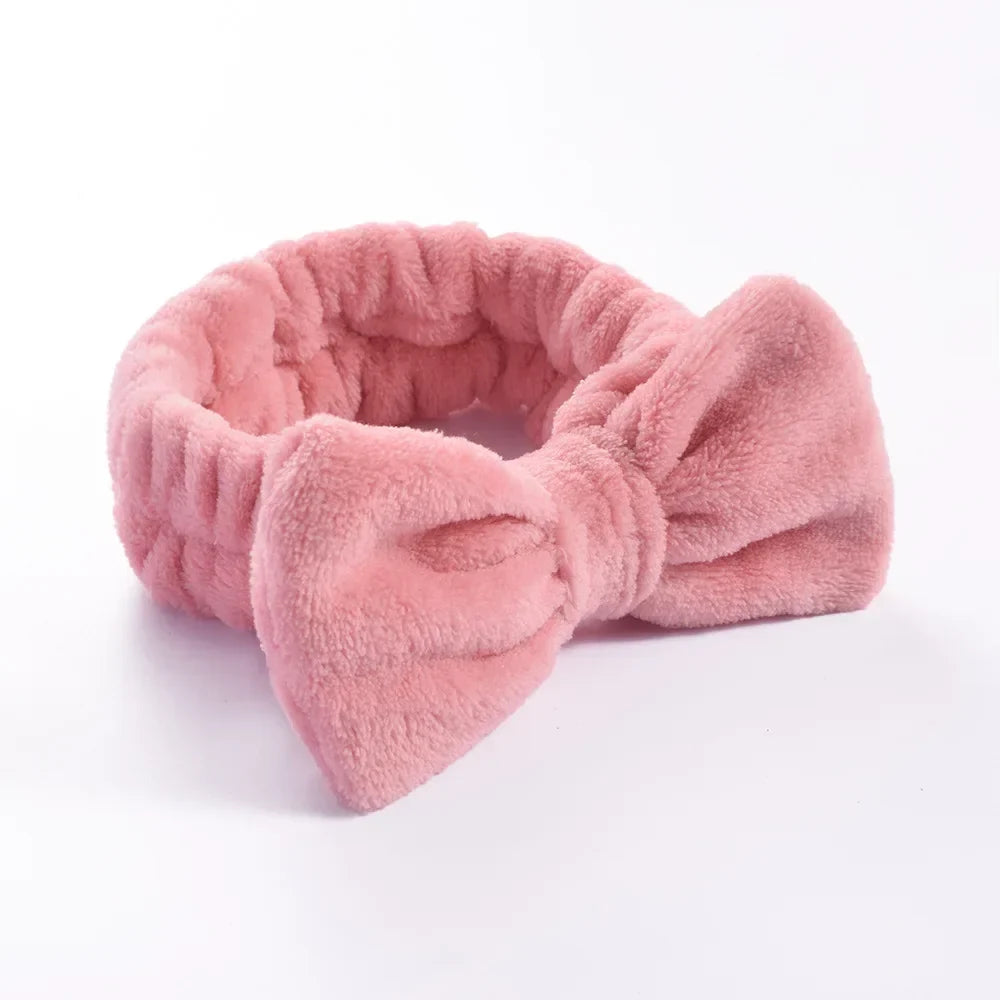 Women Solid Bow Headbands Coral Fleece Makeup Spa Wash Face Turban Head Wrap Girls Hair Towel Accessories Head Band Hairbands