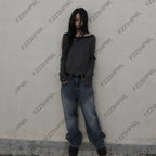 Lace Aesthetics Graphic Print Casual Gothic Y2k Long sleeve Top Spicy Girls Hip Hop Crop top Punk Streetwear Long sleeve T-shirt