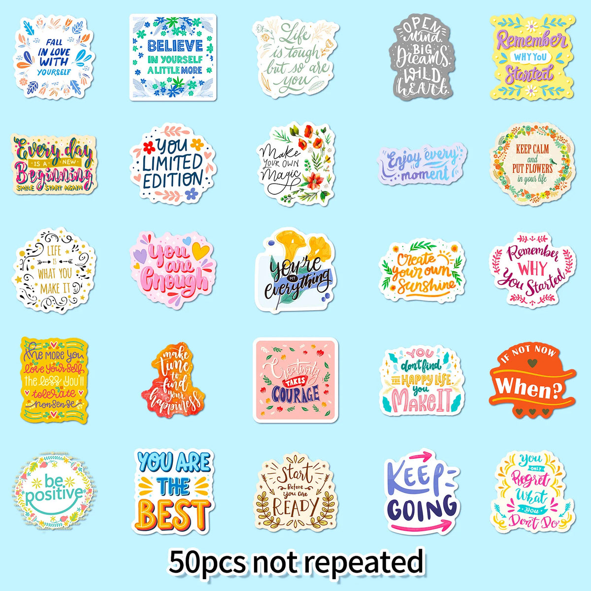 50 Pcs Inspirational Sticker Pack, Inspirational Stickers, Affirmation Positive Stickers for Journaling Computer Decals Laptop