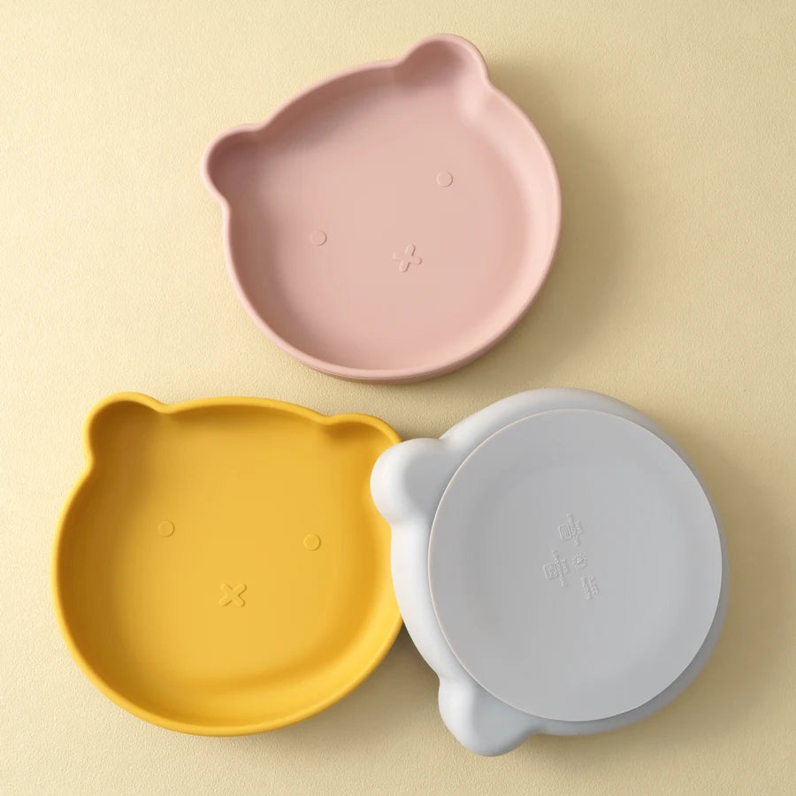 1PC Silicone Baby Dishes Suction Dining Plate Cartoon Bear Shape Baby Plates Eating Training Baby Food Storage Kids Tableware