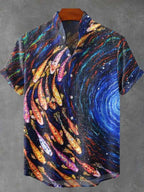 Summer Men's Short Sleeve Shirt Wave Vintage 3D Printed Casual Fashion Linen 100% Men's Beach Holiday Short Sleeve Shirt