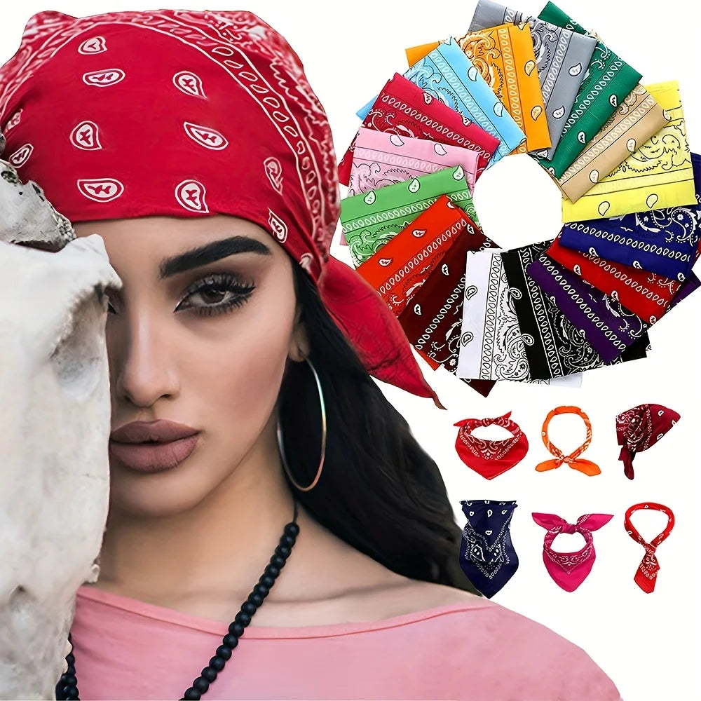 12pcs (unisex) polyester paisley batik bandana, all polyester hip hop street dance outdoor cycling scarf
