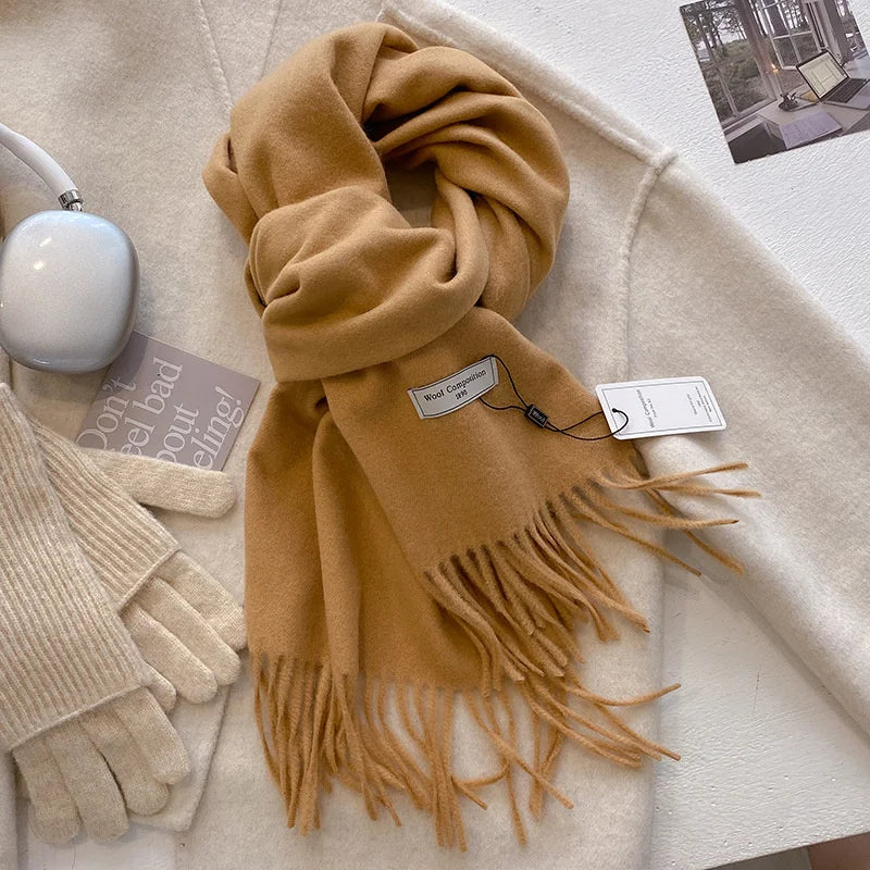Luxury Winter Wool Scarf Women Cashmere Warm Pashmina Brand Foulard Female Shawls Wraps Thick Soft Bufanda Scarves Stole 2024
