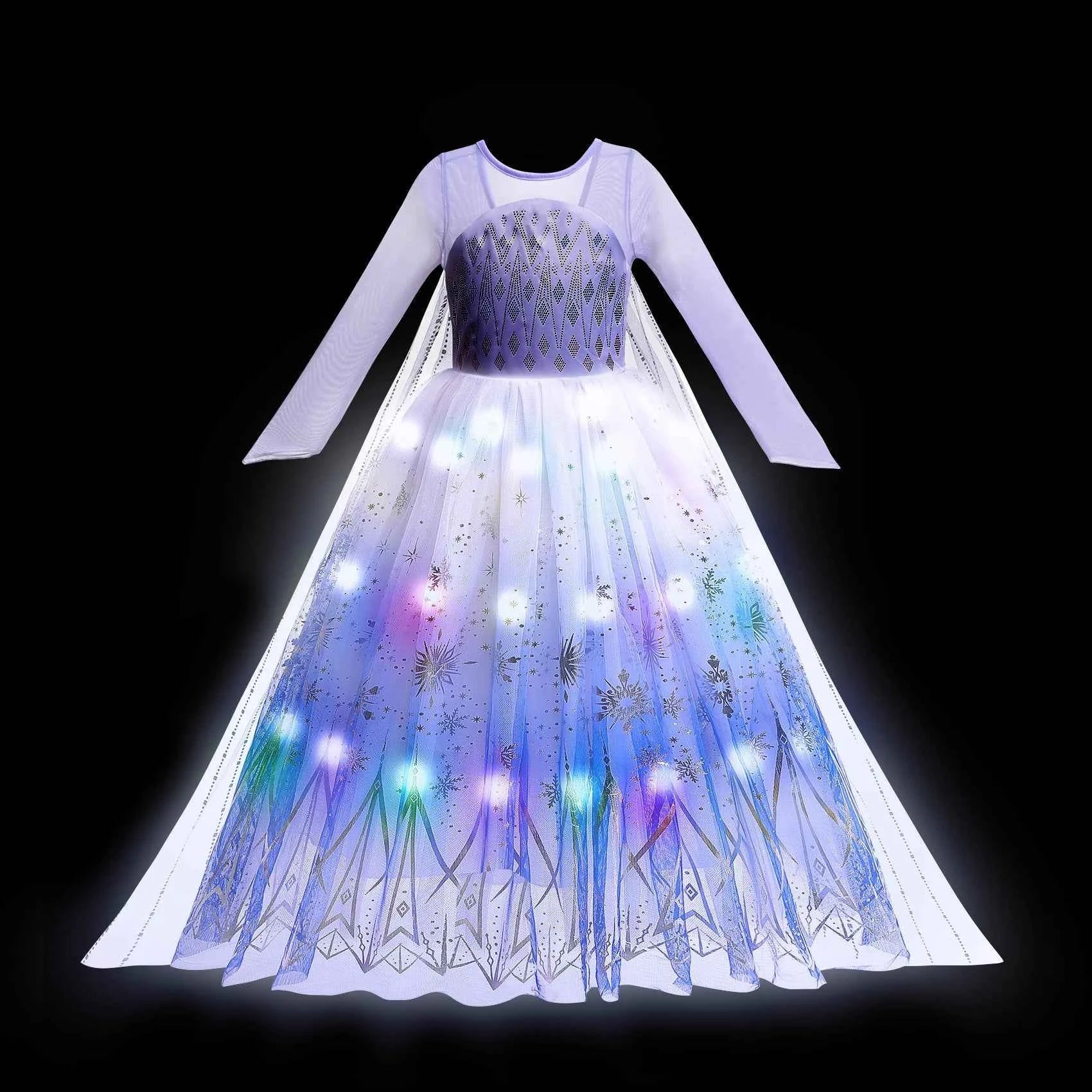 Children LED Light Up Dress Girls Kids Purple Green Cosplay Costume Carnival Birthday Party Clothes Halloween Costume Prom Gown