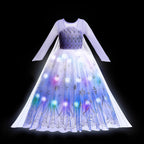 Girl Princess Dress with LED Light Up Costume for Children Cosplay Party Clothes Blue Pink Outfit Carnival Christmas Prom Gown