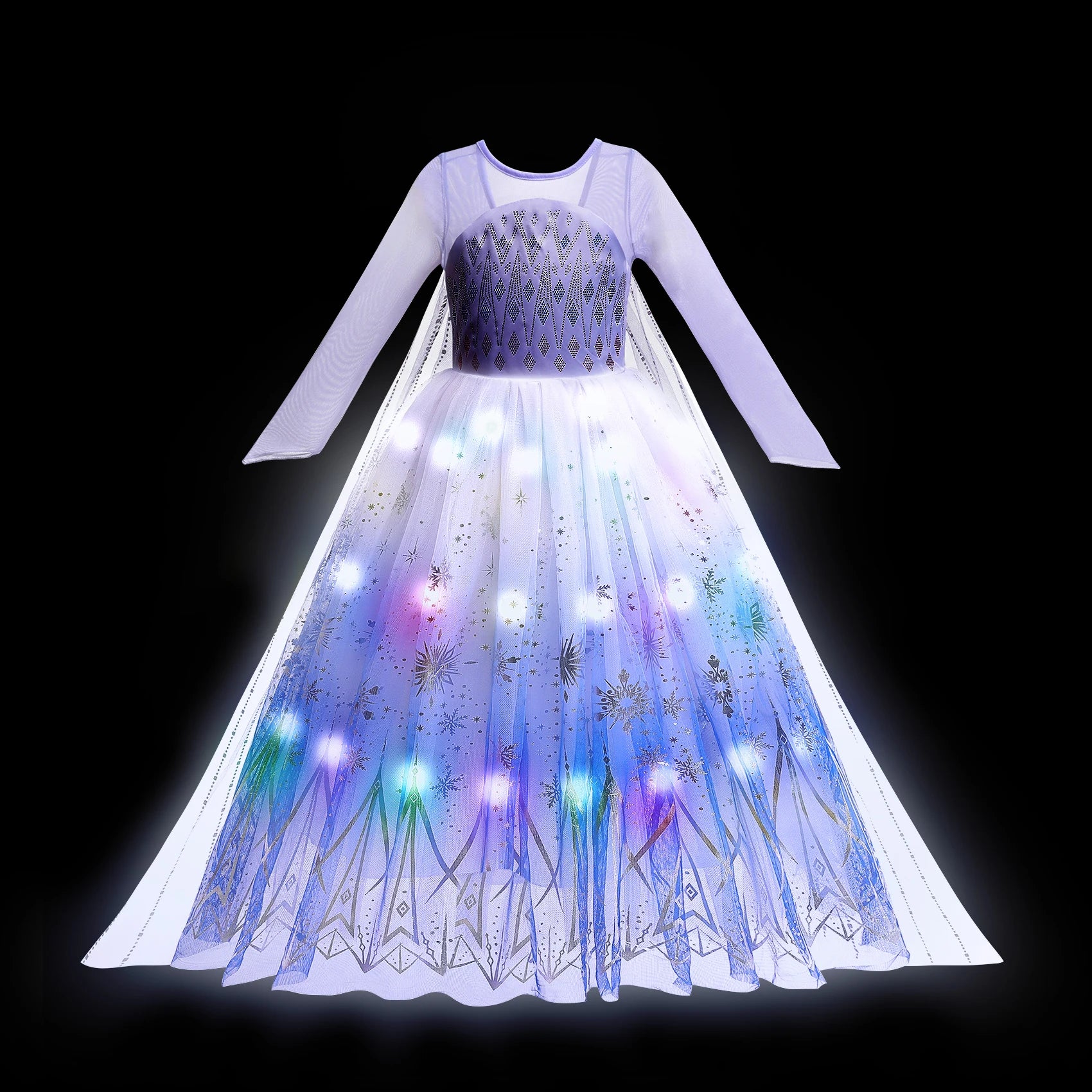 Girl Princess Dress with LED Light Up Costume for Children Cosplay Party Clothes Blue Pink Outfit Carnival Christmas Prom Gown