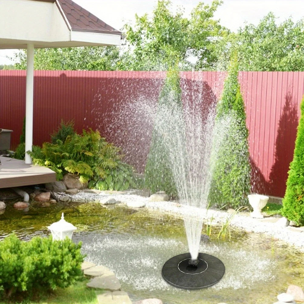 Solar fountain installation in garden