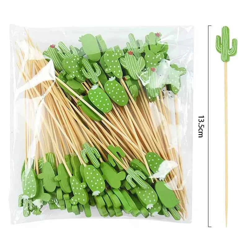 100Pcs Disposable Bamboo Skewer Hawaiian Flamingo Pearl Cocktail Picks Buffet Food Fruit Forks For Wedding Birthday Party Decor