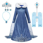Children Snow Queen Costume Kids Elsa Cosplay Performance Sequins Disguise Girls Princess Party Elegant Fantasy Halloween Dress