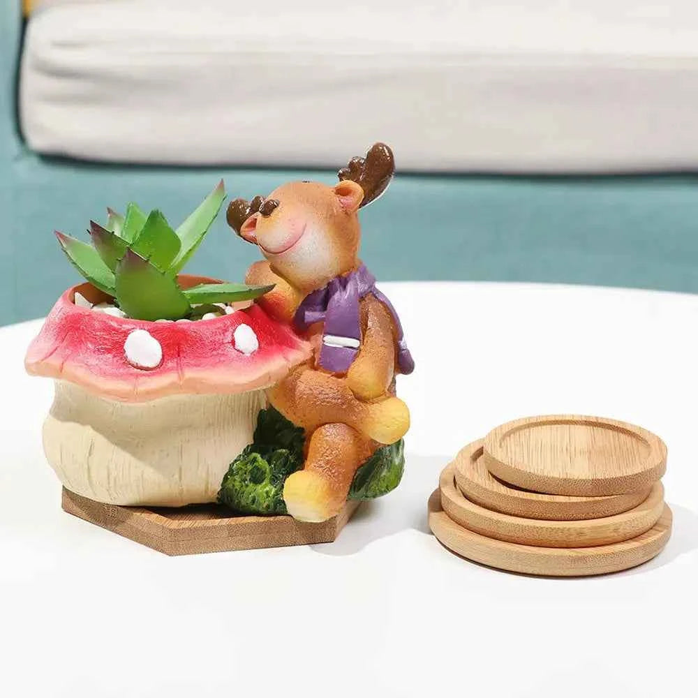 Simple Style Home Decoration Succulents Bonsai Holder Round Square Flowerpot Base Hexagon Rectangle Bamboo Wood Tray