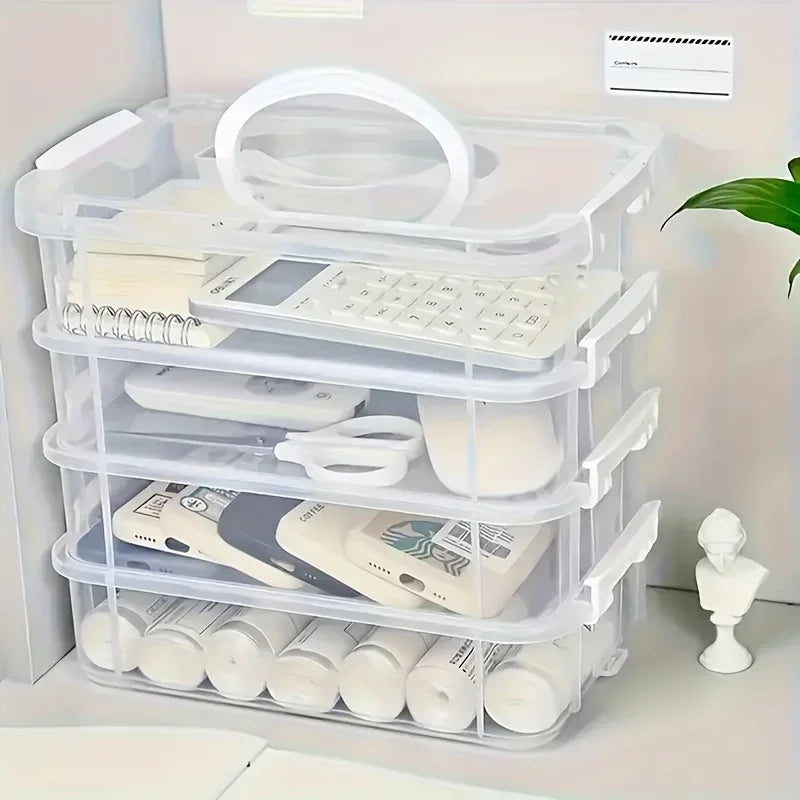 Extra Large 4-Tier Stackable Storage Box with Lid Clear Plastic Organizer Toy Building Block Storage Box