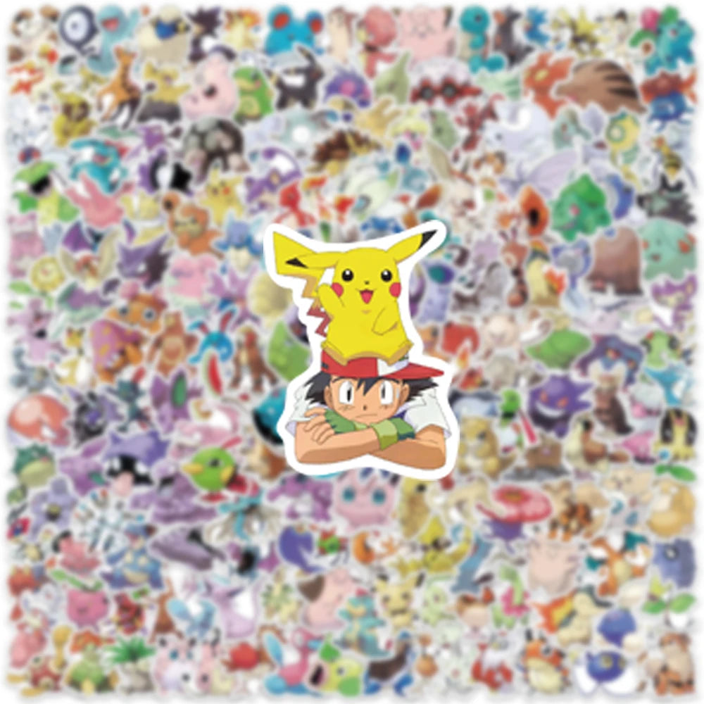 100/200/300Pcs Pokemon Kawaii Pikachu Stickers Decoration Decals Laptop Skateboard Car Luggage Phone Waterproof Sticker Toy