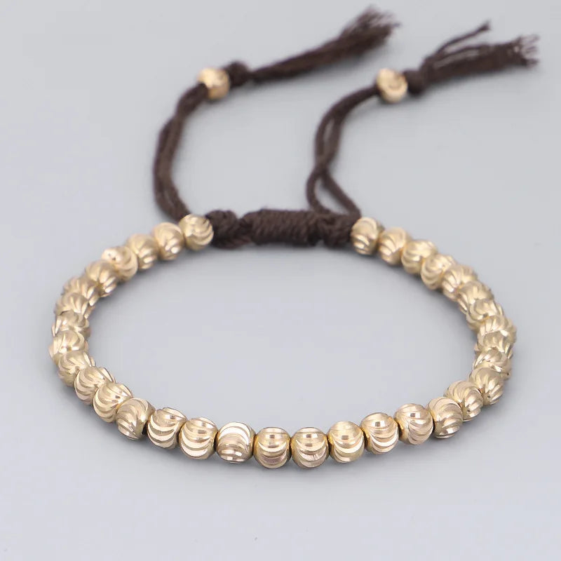Handmade Tibetan Copper Bead Bracelet Buddhist Braided Cotton Luck Rope Bracelet Good Luck Success Amulet Women Men Vintage