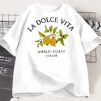 Lemon Letter Print T-shirt Short Sleeve Crew Neck Casual Top for Summer Women Kawaii Streetwear Graphic Tees Vintage Fruit Shirt