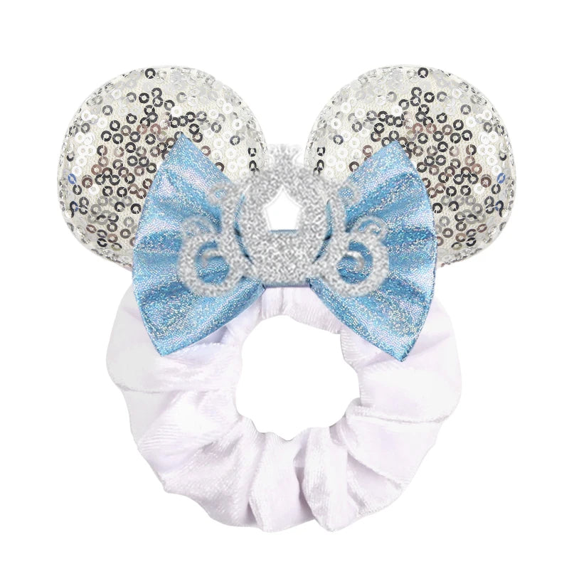 Cute Mouse Ears Velvet Scrunchies Hairband Women Elastic Ponytail Holder Girls Sequin Bow 2023 Kids Party DIY Hair Accessories