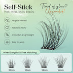 VYRILA Self Adhesive Eyelashes No Glue Needed Lashes 10‑16mm Pre Glued Cluster Lashes D Curl Soft Natural Press on Lashes
