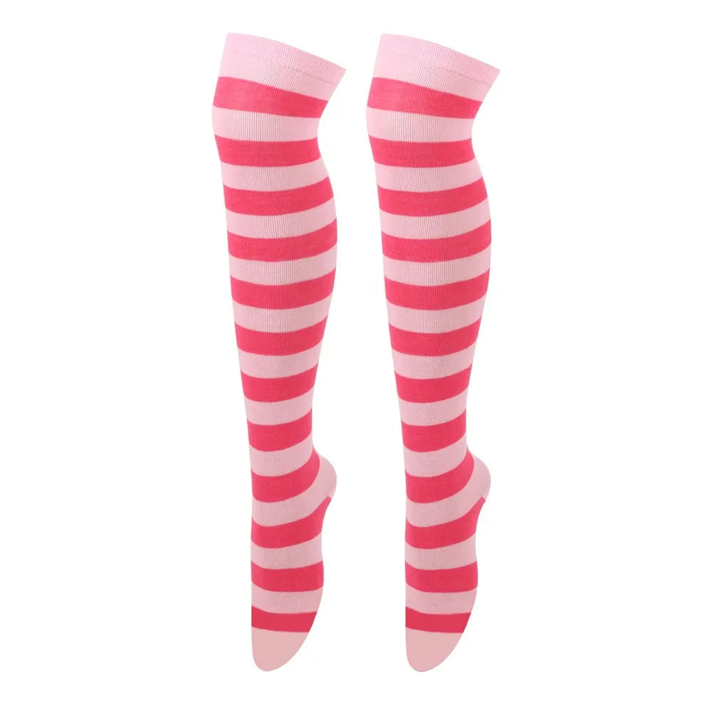 Thigh High Stockings Womens Striped Ladies Girls Black White Pink Long Over Above Knee Socks Femboy Cosplay Lolita Harajuku Y2k