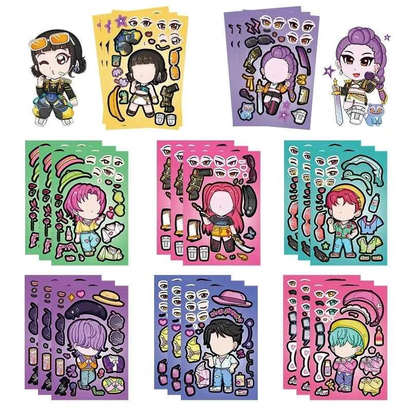 24PCS Cute Make a Face Stickers DIY Handicrafts Waterproof Puzzle Reward Stationery Stickers-K-pop