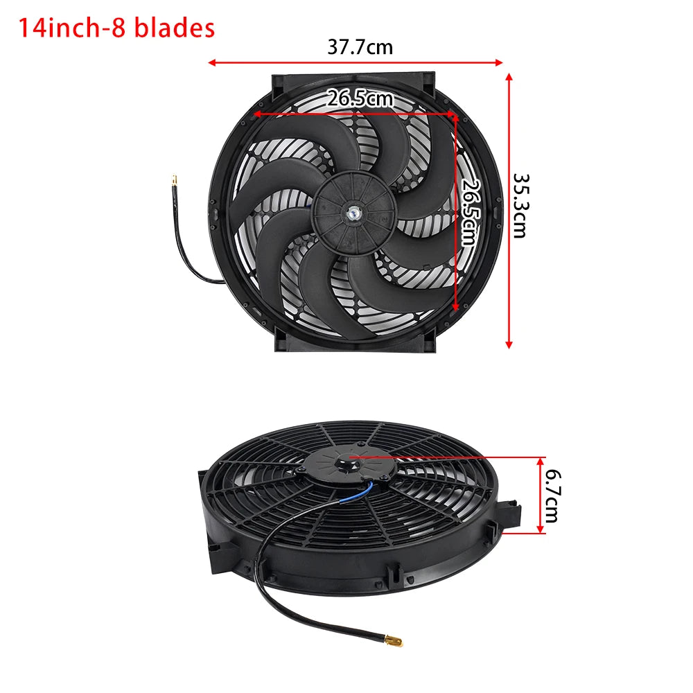 Universal 7/9/10/12/14/16 Inch 12V 80W 2100RPM Car Air Conditioning Cooling Fan Blade Cool Mounting Kit CF-1001