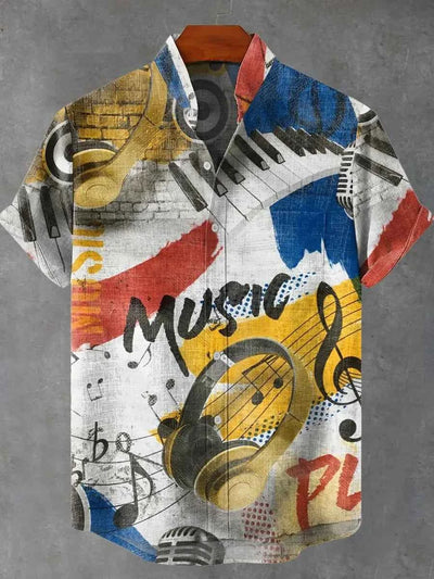 Summer Men's Short Sleeve Shirt Wave Vintage 3D Printed Casual Fashion Linen 100% Men's Beach Holiday Short Sleeve Shirt