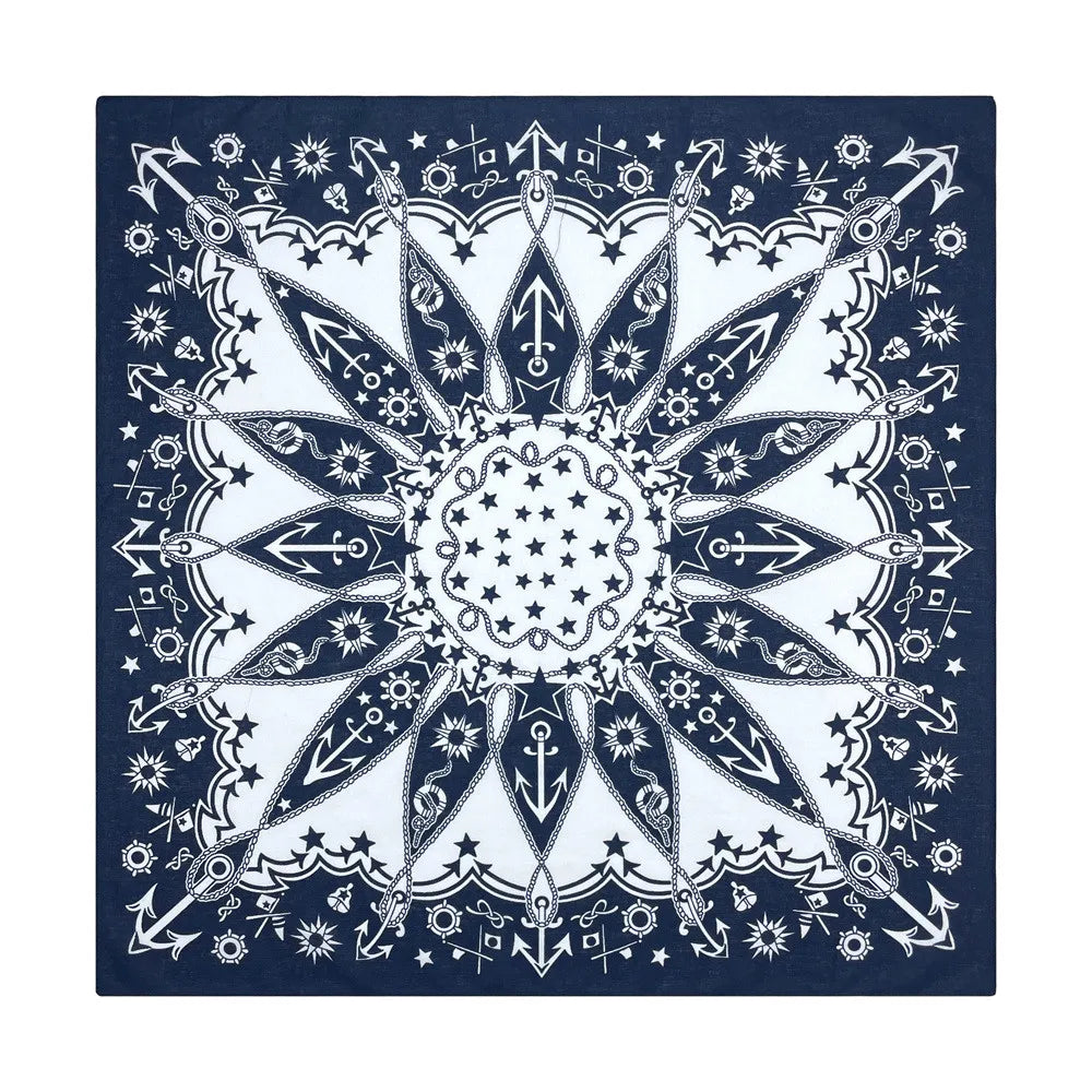 Navy Blue Cashew Hip Hop Cotton Square Bandana Scarf Riding Headband Paisley Gifts For Men Unisex