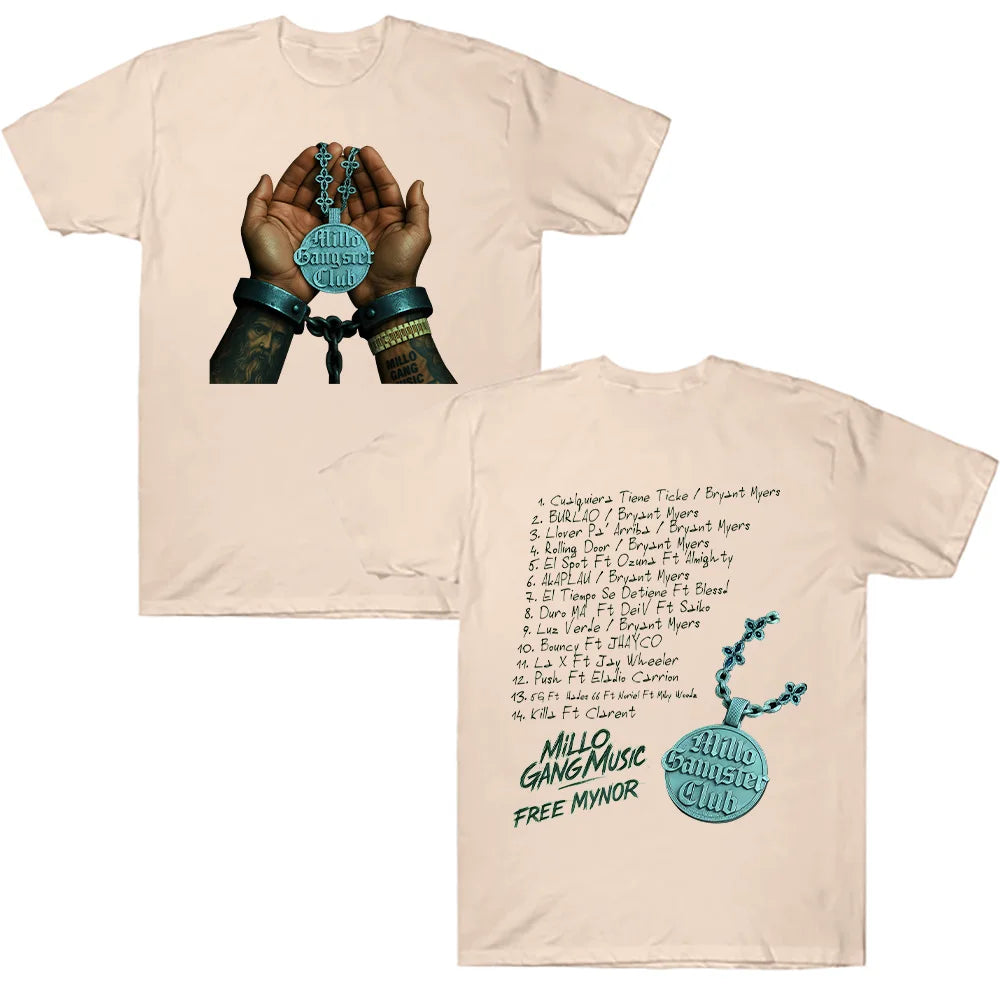 Bryant Myers Millo Gangster Club 2025 Tee Rapper Bryant Myers Graphic T Shirt Men Women Retro High Quality Breathable Cotton Top