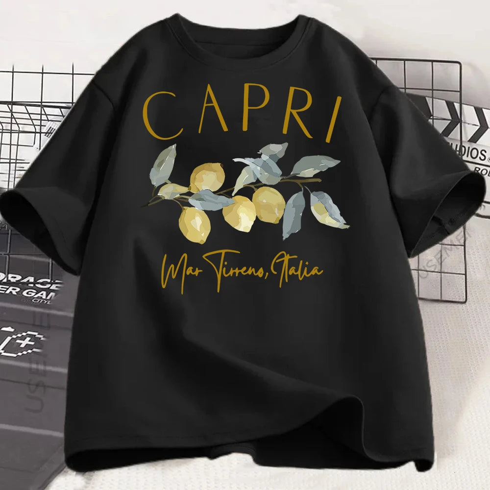 Lemon Letter Print T-shirt Short Sleeve Crew Neck Casual Top for Summer Women Kawaii Streetwear Graphic Tees Vintage Fruit Shirt