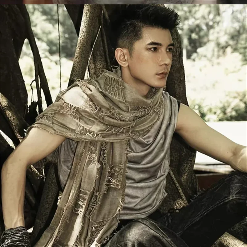 Ruins Style Unisex Steampunk Hip Hop Cotton Linen Scarf Retro Apocalyptic Scarves Techwear Capes Outdoor Tactical Shawl