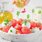 100Pcs Disposable Bamboo Skewer Hawaiian Flamingo Pearl Cocktail Picks Buffet Food Fruit Forks For Wedding Birthday Party Decor