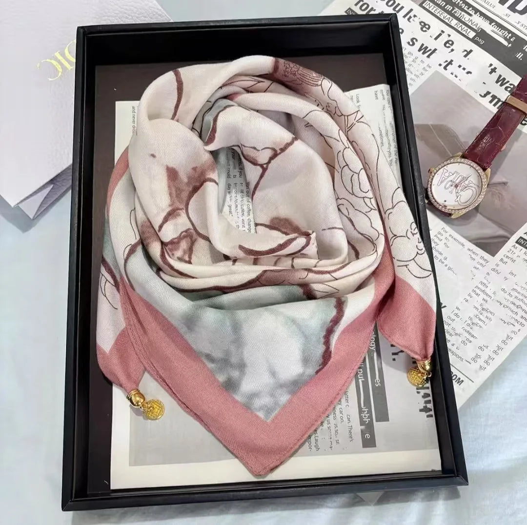 Luxury Magnetic Buckle Silk Scarf Women Print Square Scarf For Autumn Winter Warmth And Cold Resistance Fashionabl Scarves