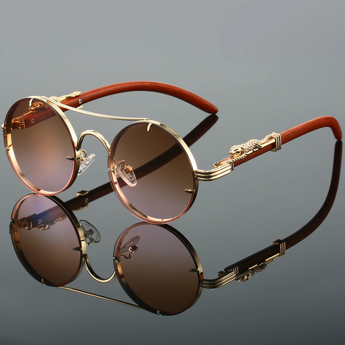 Vintage Round Double Bridge Sunglasses Retro Fashion Eyewear