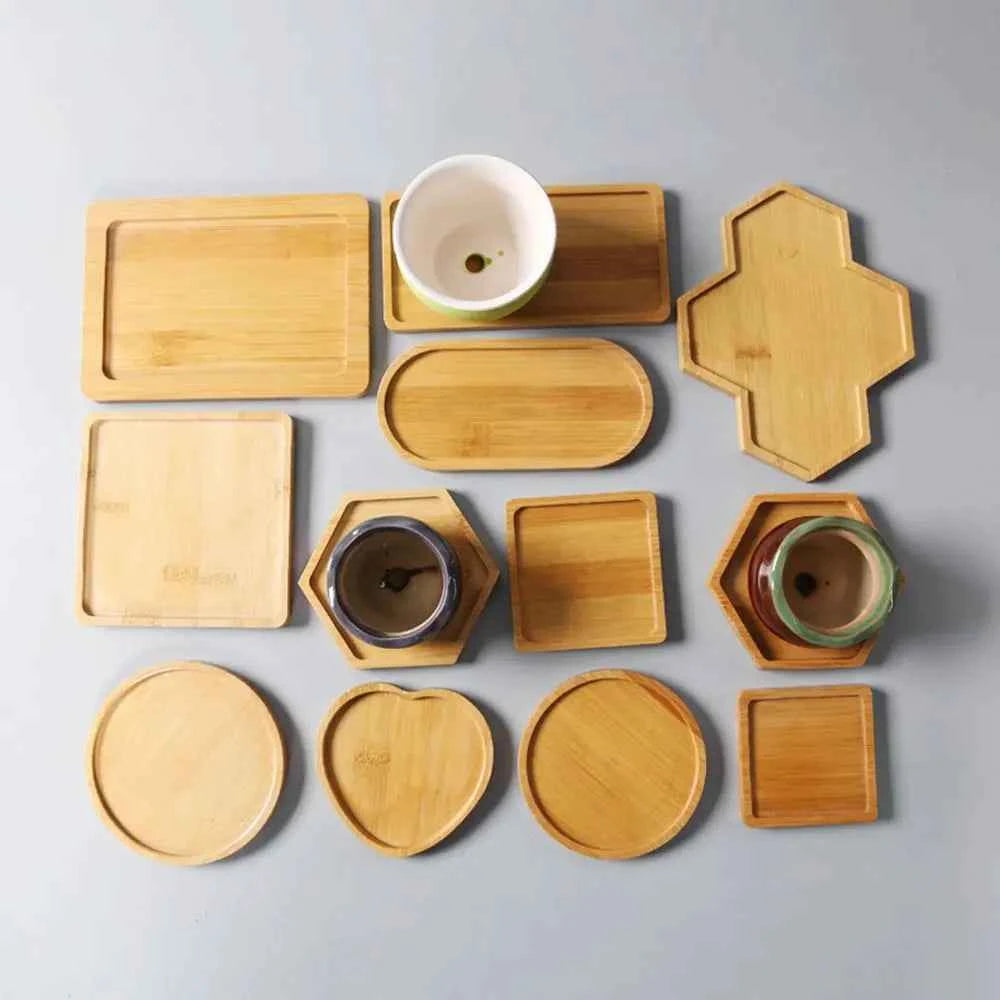 Simple Style Home Decoration Succulents Bonsai Holder Round Square Flowerpot Base Hexagon Rectangle Bamboo Wood Tray