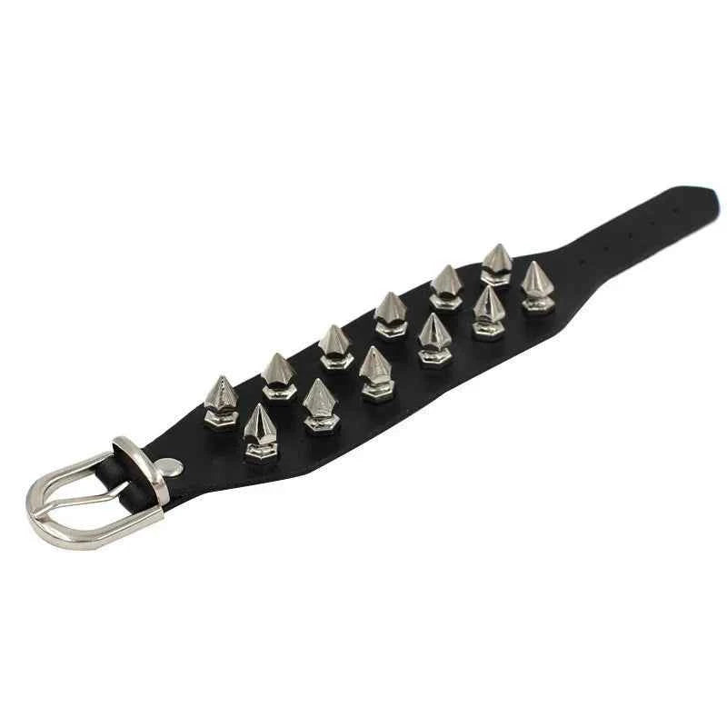 Punk Fashion Men Black Cuff Leather Bracelet Wristband Metal Rivets Stud Charm 80s Wrap Bangle for Women Rock Gothic Jewelry