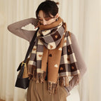 Women’s Plaid Heart-Shaped Winter Blanket Shawl Scarf