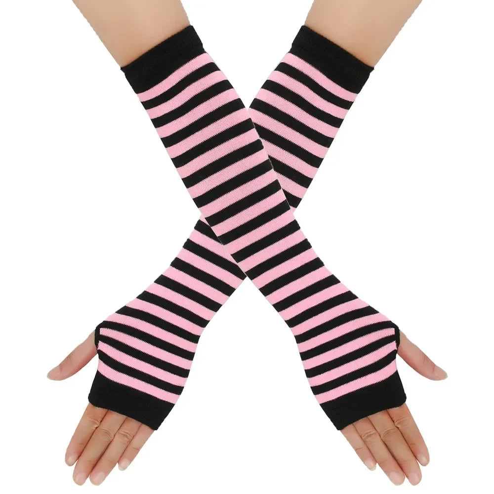 Warmer Knitted Long Fingerless Gloves Elbow Mittens Christmas Acces Gift Fashion Women Emo Gloves Lady Striped Elbow Gloves